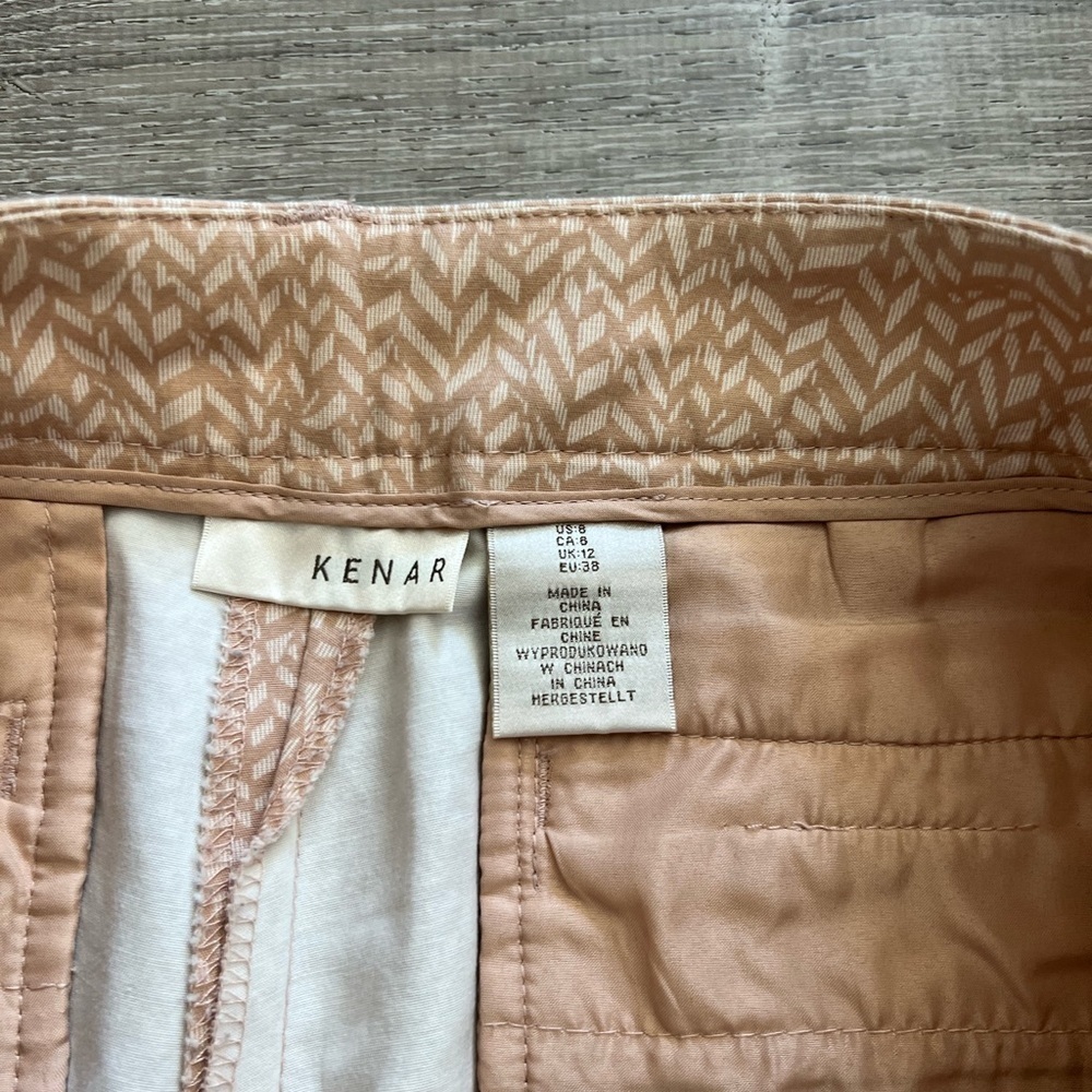 Kenar womens Cotten flat front neutral beige print  pants slacks size 8 - Picture 4 of 4